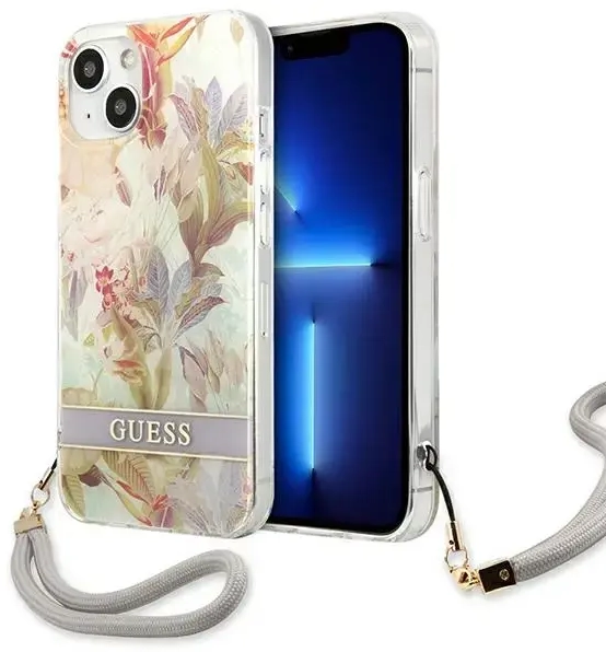 Guess GUHCP13SHFLSU iPhone 13 mini 5,4" fioletowy|purple hardcase Flower Strap
