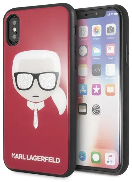 Karl Lagerfeld KLHCPXDLHRE iPhone X|Xs czerwony|red Iconic Glitter Karl`s Head