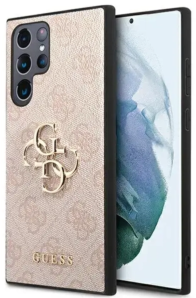 Guess PU 4G Metal Logo Case for Samsung Galaxy S22 Ultra Pink