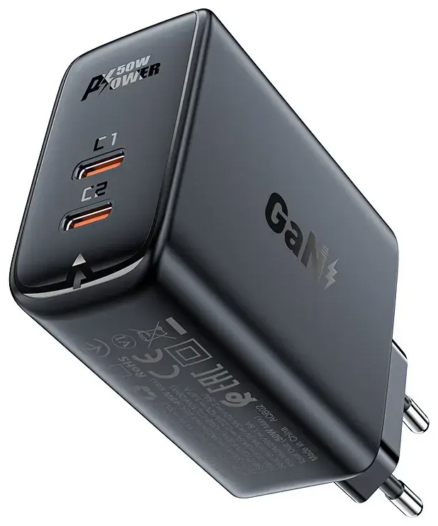 Acefast A29 tīkla lādētājs | 50W | PD, GaN | USB-C | melns