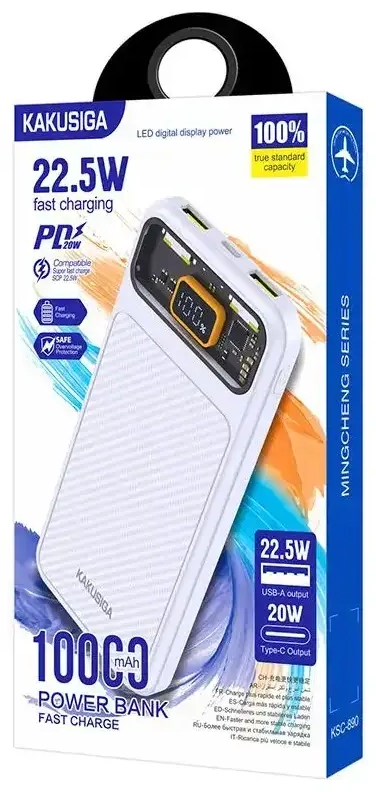 KAKUSIGA KSC-890 external battery (powerbank) | 10000 mAh | 22.5W | USB-A, USB-C | white