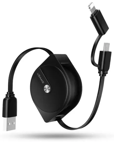 USAMS US-SJ192 3-in-1 провод для передачи данных и зарядки | USB-A на Lightning, Micro USB | 10W | 1м | черный