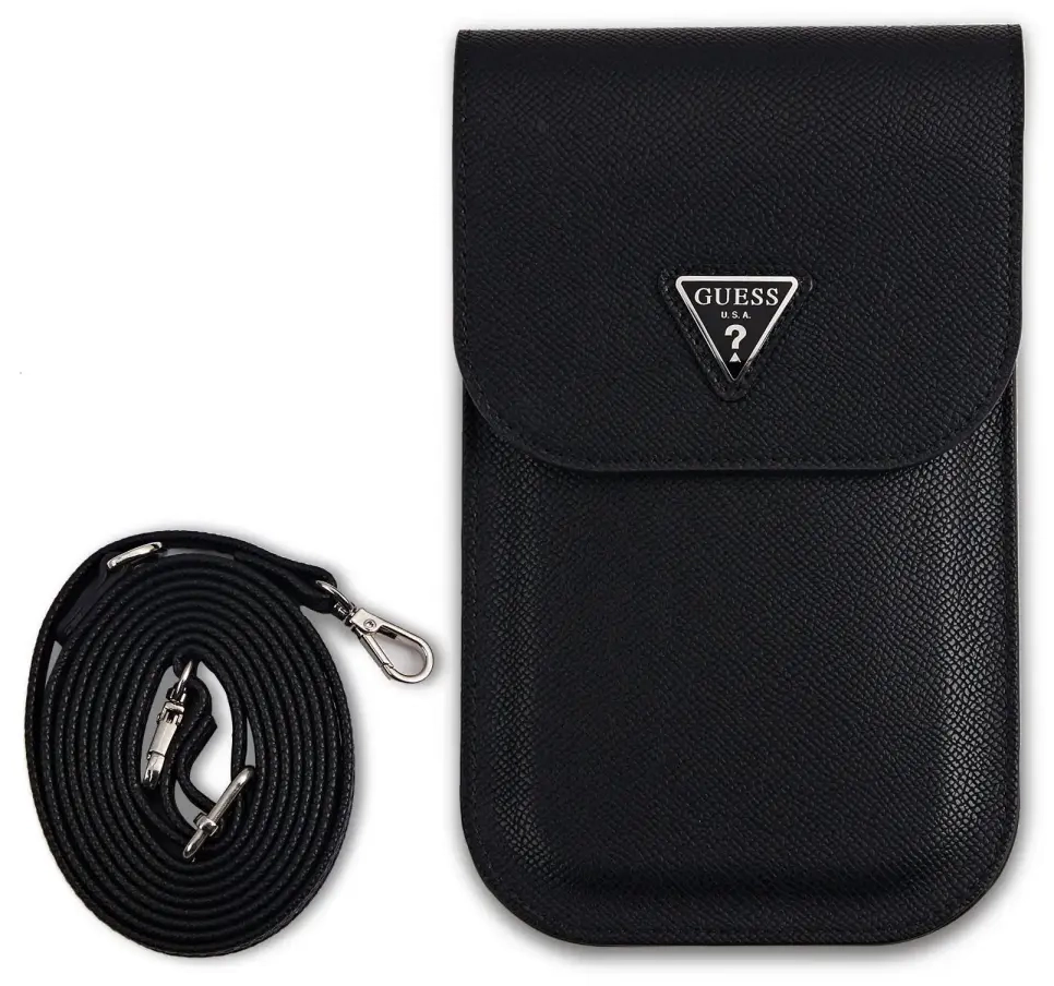 Guess PU Grained Triangle Logo Phone Bag Black
