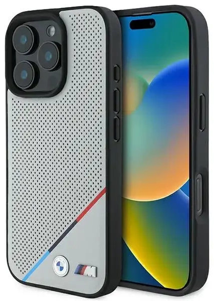 BMW BMHMP16L23PUPDG iPhone 16 Pro 6.3" szary|grey hardcase M Perforated Tricolor Line MagSafe