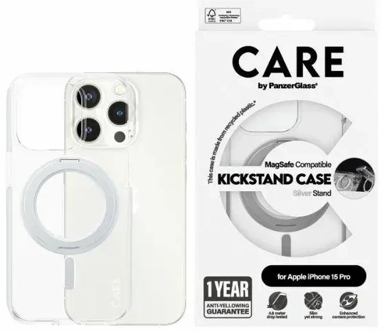 CARE by PanzerGlass Kickstand Case iPhone 15 Pro 6,1" MagSafe srebrny|silver 1414