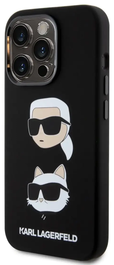 Karl Lagerfeld Liquid Silicone Karl and Choupette Heads Case for iPhone 15 Pro Black