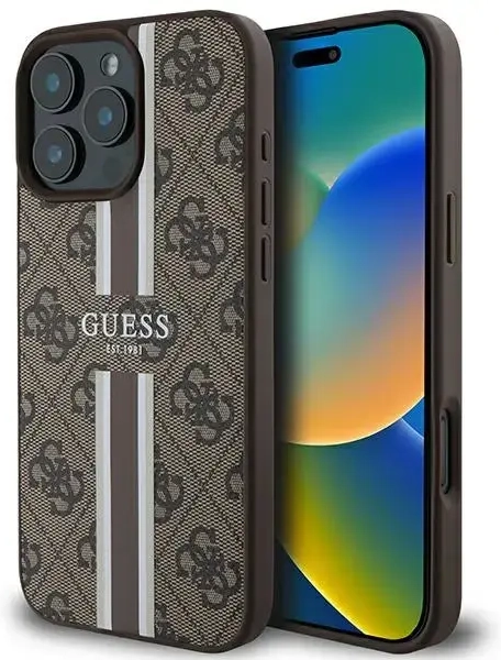 Guess GUHMP16XP4RPSW iPhone 16 Pro Max 6.9" brązowy|brown hardcase 4G Printed Stripes MagSafe