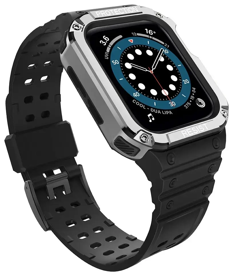 Protect Strap Band Band with Case for Apple Watch 7 | SE (41|40 | 38mm) Case Armored Watch Cover Black