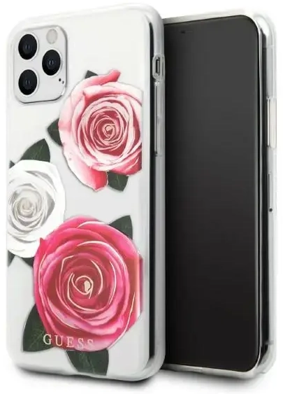 Guess GUHCN58ROSTRT iPhone 11 Pro transparent hardcase Flower Desire Pink & White Rose