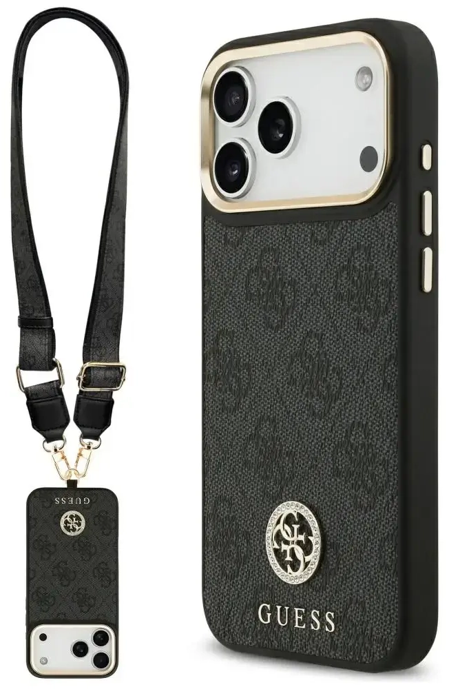 Guess 4G Srtass Logo & Big Strap Metal Buttons MagSafe Case for iPhone 17 Pro Max black