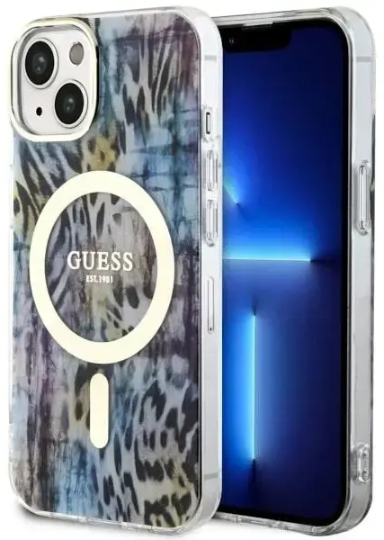 Guess GUHMP14SHLEOPWB iPhone 14 6.1" niebieski|blue hardcase Leopard MagSafe