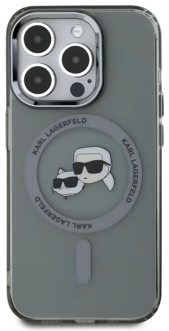 Karl Lagerfeld IML K&CH Heads Metal Frame MagSafe Case for iPhone 15 Pro Black