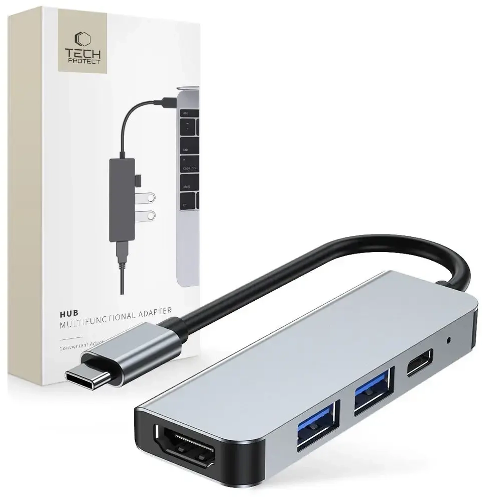 HUB Tech-Protect V2 4in1 USB-C - USB-A 3.0 | USB-A 2.0 | USB-C | HDMI - gray