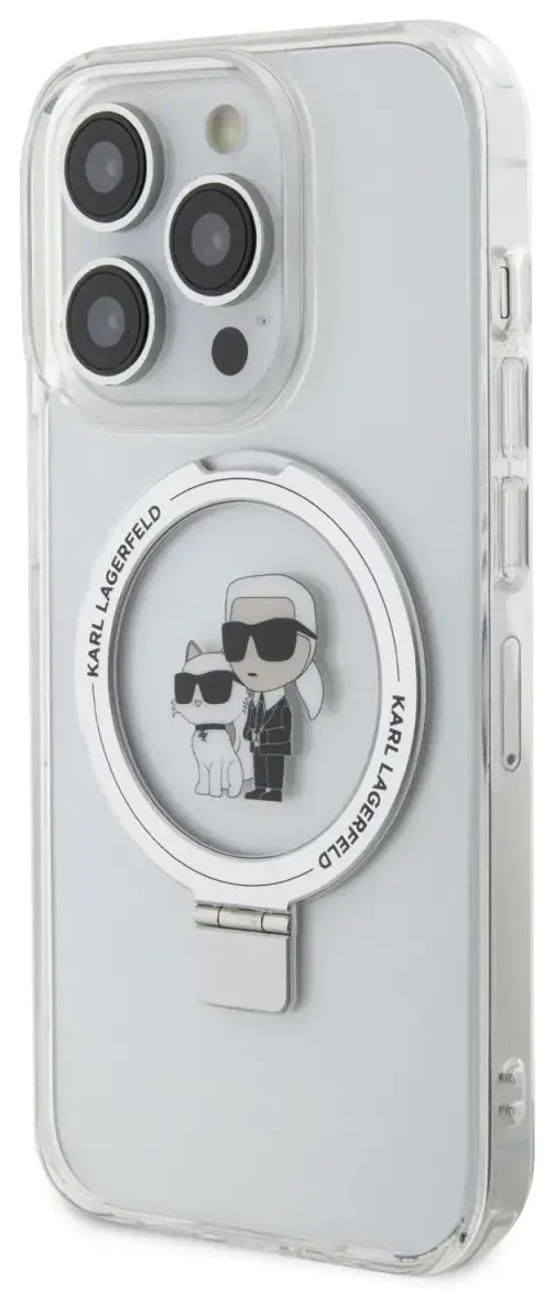 Karl Lagerfeld Ringstand Karl and Choupette MagSafe Case for iPhone 15 Pro White