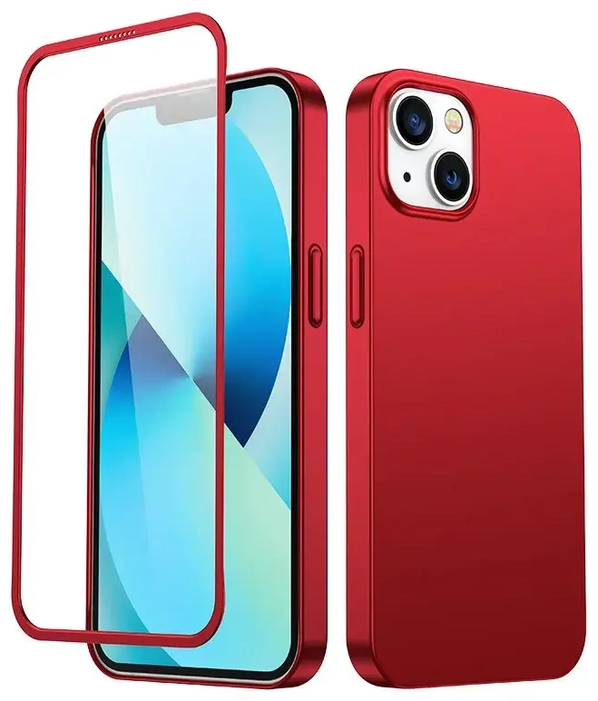 Joyroom 360 Full Case front and back cover for iPhone 13 + tempered glass screen protector red (JR-BP927 red)