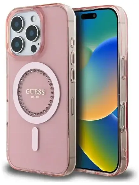 Guess GUHMP16LPFTDTEP iPhone 16 Pro 6.3" różowy|pink hardcase IML Rhinestones MagSafe