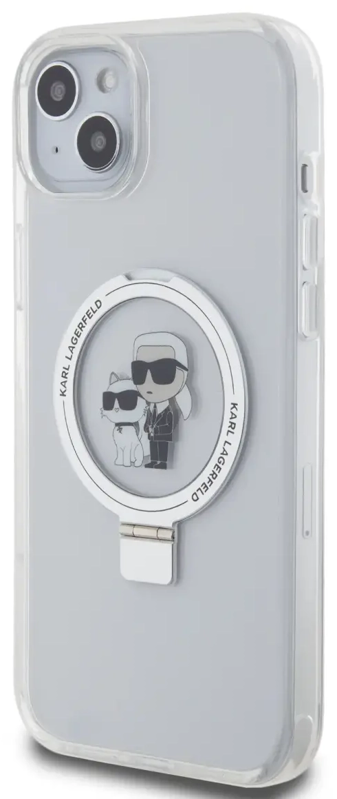 Karl Lagerfeld Ringstand Karl and Choupette MagSafe Case for iPhone 15 Plus White