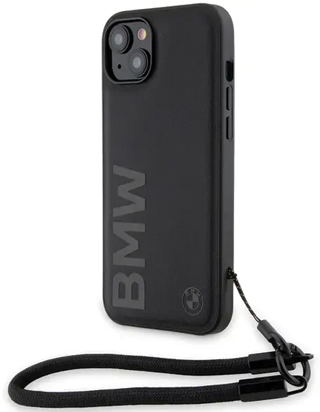 BMW BMHCP15S23RMRLK iPhone 15 | 14 | 13 6.1" czarny|black hardcase Signature Leather Wordmark Cord