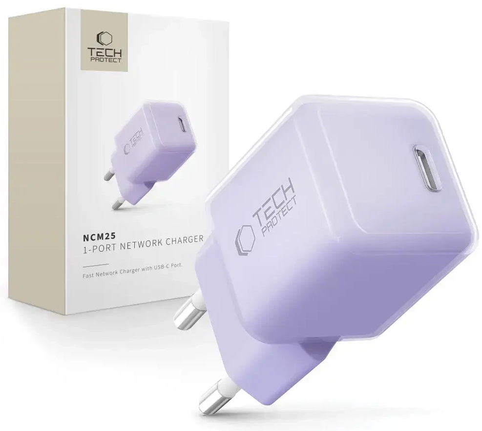 Tech-Protect NCM25 tīkla lādētājs | 25W | PD | USB-C | violets