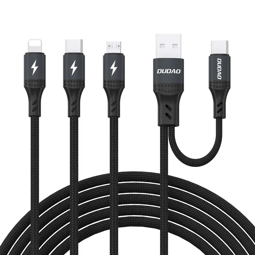 Dudao L3W 3-in-1 duomenų perdavimo ir įkrovimo laidas | USB-A į Lightning, USB-C, Micro USB | 66W | juodas