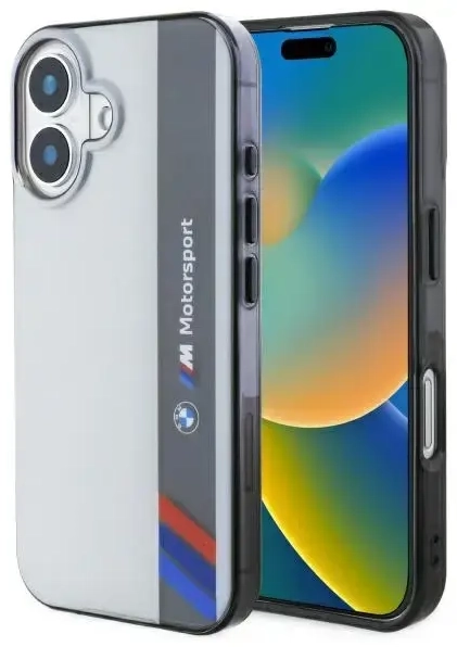 BMW BMHCP16S23HTFEG iPhone 16 6.1" szary|grey hardcase Motosport IML Vertical Stripe