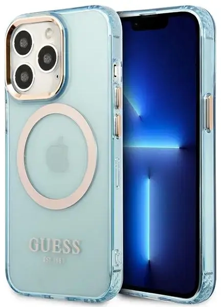 Guess GUHMP13LHTCMB iPhone 13 Pro | 13 6,1" niebieski|blue hard case Gold Outline Translucent MagSafe