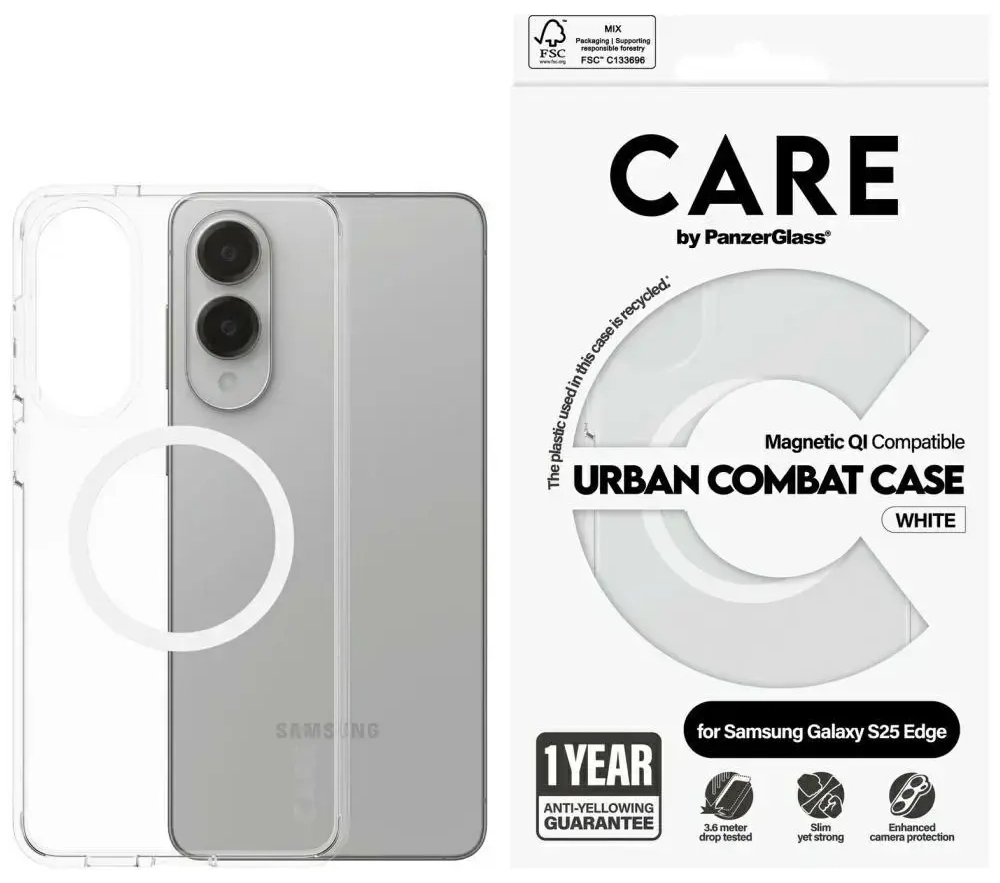 CARE by PanzerGlass phone case for Samsung Galaxy S25 Edge transparent white