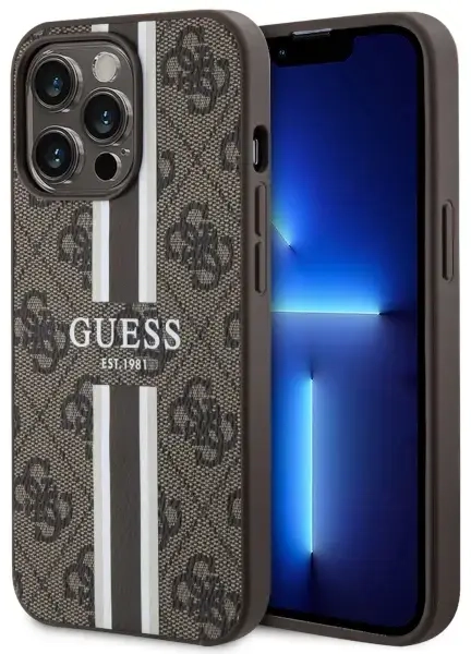Guess GUHMP13XP4RPSW iPhone 13 Pro Max 6.7" brązowy|brown hardcase 4G Printed Stripes MagSafe