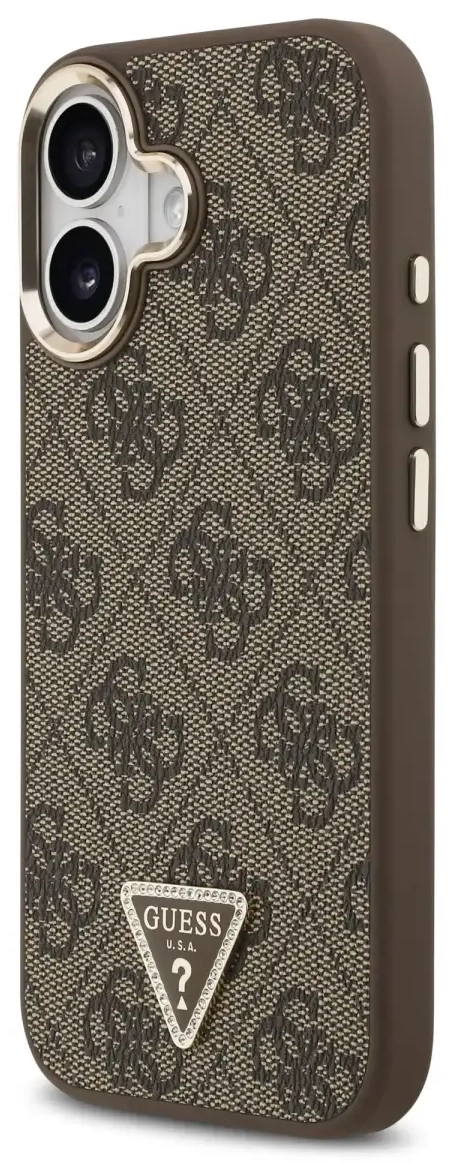 Guess PU Leather 4G Triangle Logo maciņš ar MagSafe atbalstu telefonam iPhone 17 brūns
