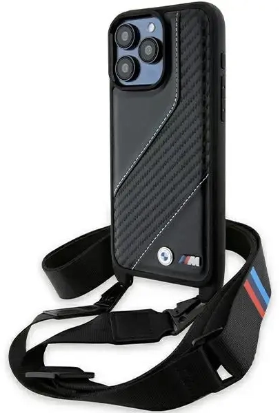 BMW BMHCP15X23PSCCK iPhone 15 Pro Max 6.7" must kõva ümbris M Edition Carbon Stripe & Strap