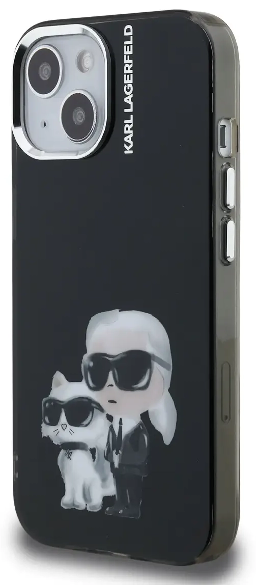 Karl Lagerfeld IML Aquarelle Karl and Choupette Case for iPhone 15 Black