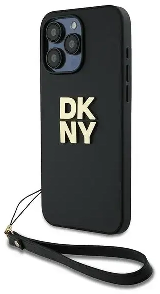 DKNY DKHCP15XPBSWSK iPhone 15 Pro Max 6.7" czarny|black hardcase Wrist Strap Stock Logo