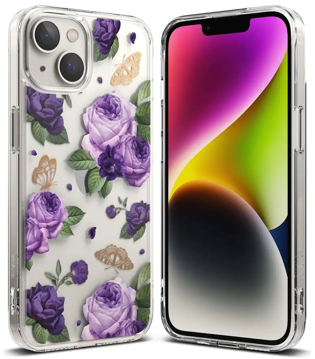 Ringke Fusion Design Armored Case Cover with Gel Frame for iPhone 14 Plus transparent (Purple rose) (FD637E29)