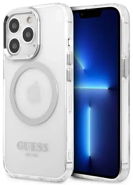 Guess GUHMP13LHTRMS iPhone 13 Pro | 13 6,1" srebrny|silver hard case Metal Outline Magsafe
