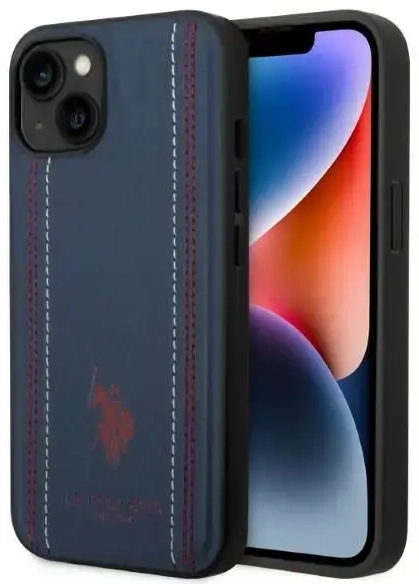 U.S. Polo PU Leather Stitched Lines Case for iPhone 14 Plus Navy