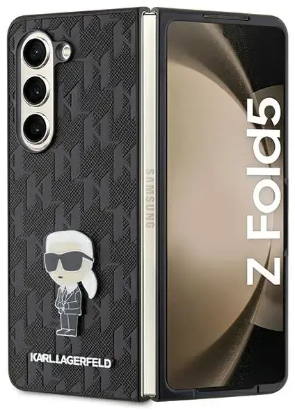 Karl Lagerfeld KLHCZFD5SAPKINPK Z Fold5 F946 hardcase czarny|black Saffiano Monogram Ikonik Pin