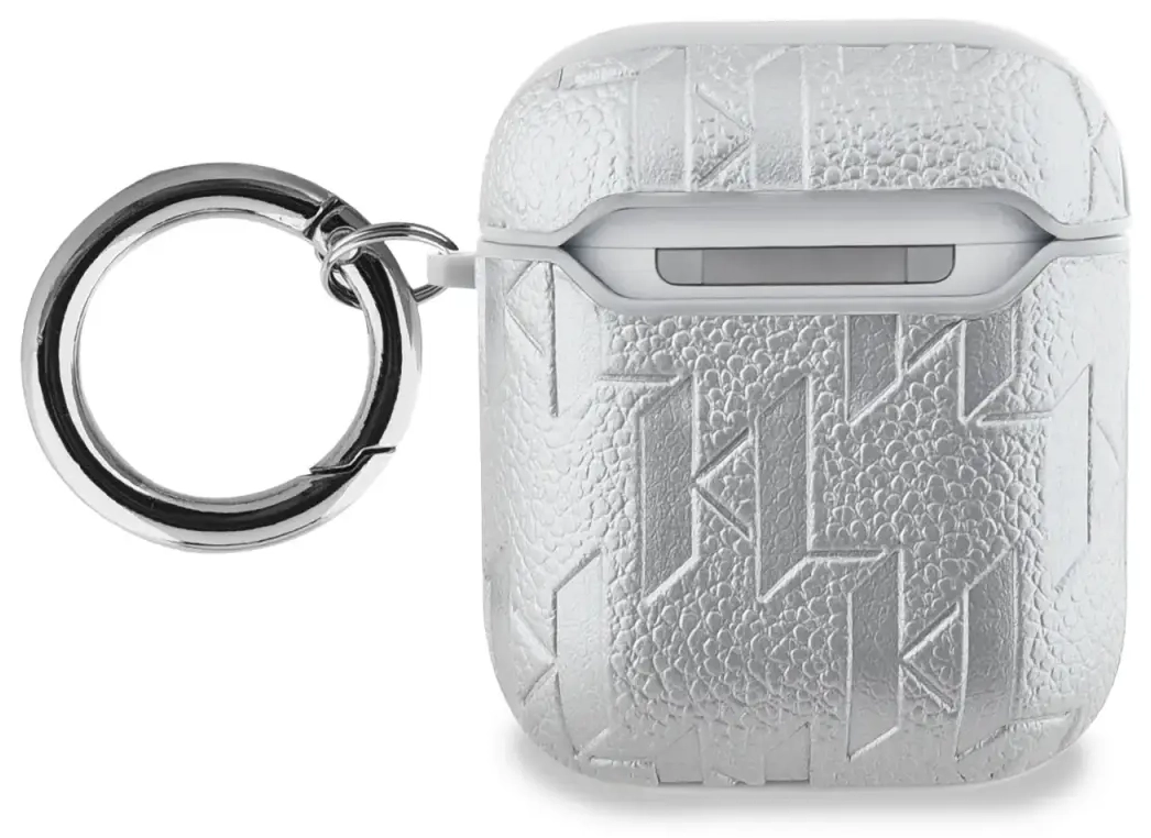Karl Lagerfeld PU Embossed Karl and Choupette Heads Case for AirPods 1/2 Silver