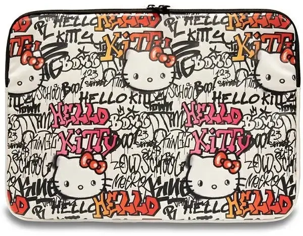Hello Kitty Sleeve HKCSZPDGPTE 14" beżowy|beige Zip PU Tags Graffiti