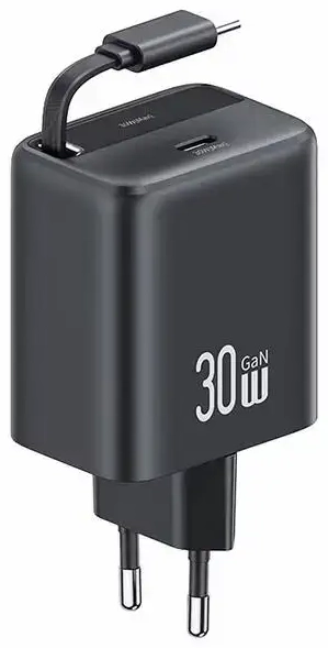 USAMS YC Series CC241 travel charger | 30W | GaN, PD, QC | USB-C | with USB-C to USB-C cable included | black