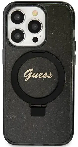 Guess GUHMN61HRSGSK iPhone 11 | Xr 6.1" czarny|black hardcase Ring Stand Script Glitter MagSafe