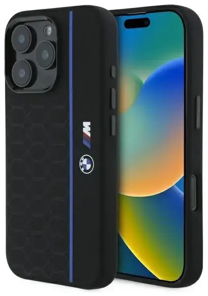 BMW BMHMP16X23SHEB iPhone 16 Pro Max      6.9" czarny|black hardcase Silicone Hexagon Blue Line MagSafe