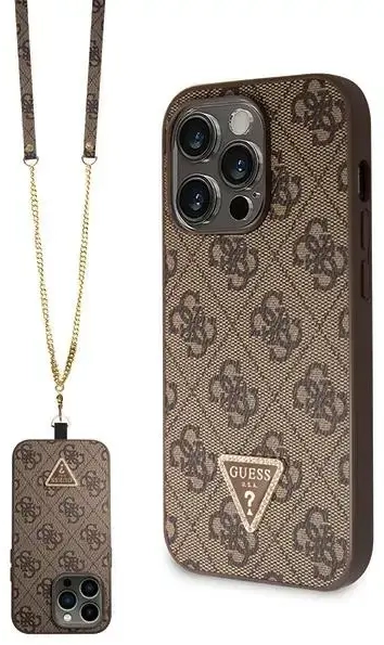 Guess GUHCP14LP4TDSCPW iPhone 14 Pro 6.1" brązowy|brown hardcase Crossbody 4G Metal Logo