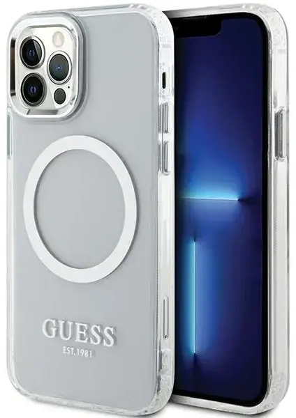 Guess GUHMP12MHTRMS iPhone 12|12 Pro 6.1" srebrny|silver hard case Metal Outline Magsafe