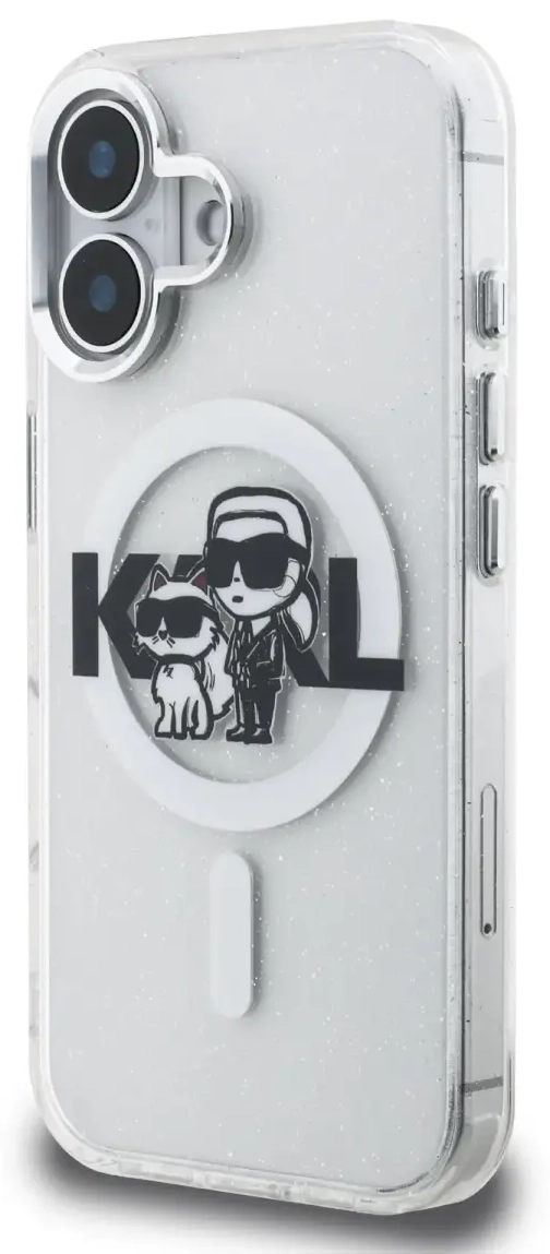 Karl Lagerfeld IML Glitter Karl and Choupette Sketch MagSafe Case for iPhone 16 Transparent