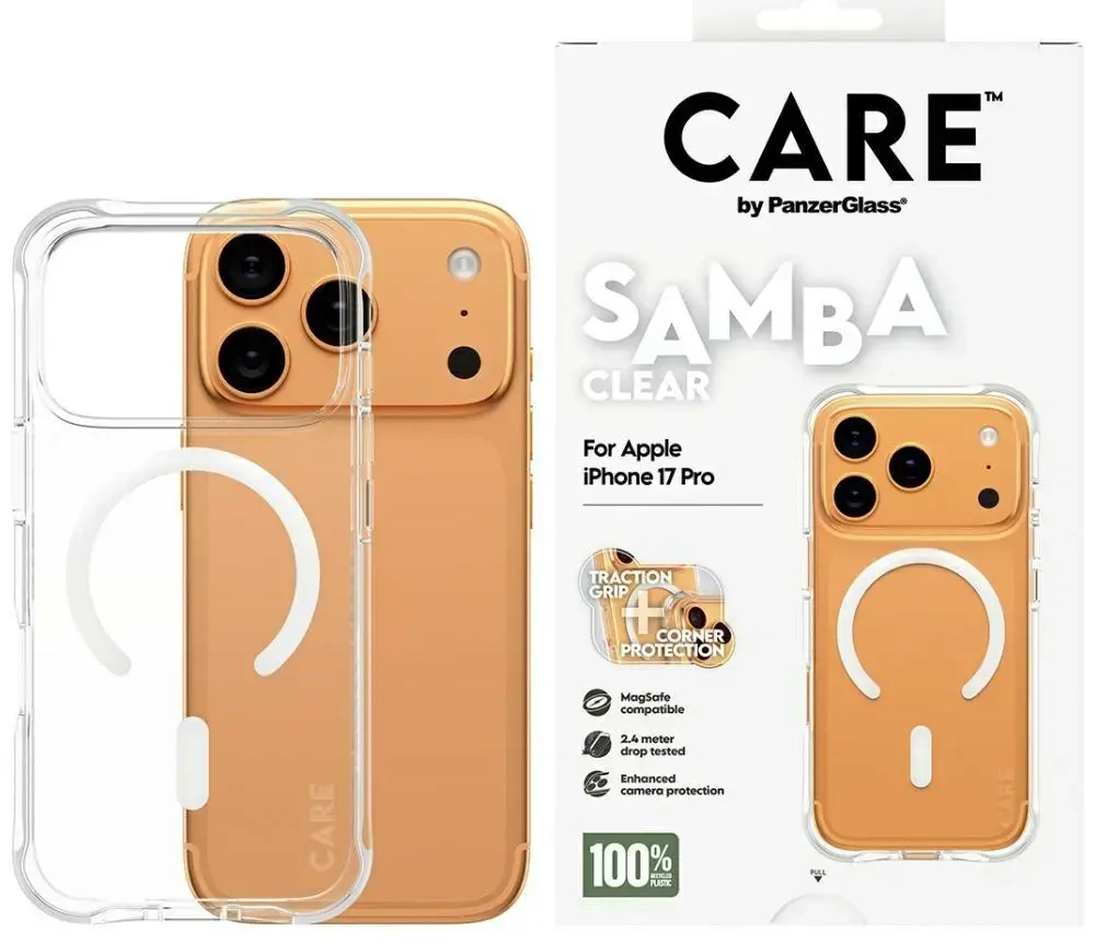 Case CARE by PanzerGlass Fashionable Samba w. White MagSafe for iPhone 17 Pro transparent