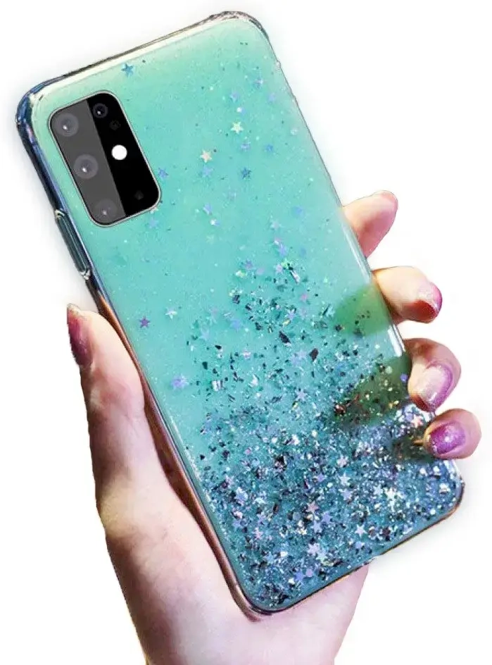 Fusion Glue Glitter Back Case Silikona Aizsargapvalks Priekš Huawei P40 Lite | Nova 7i | Nova 6 SE Zaļš