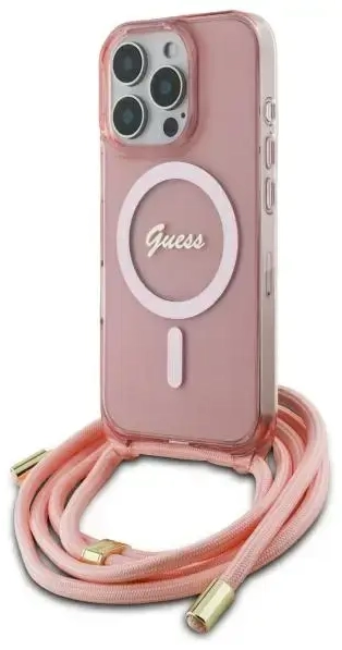Guess GUHMP16LHCTSGNSP iPhone 16 Pro      6.3" różowy|pink hardcase Crossbody Cord Script MagSafe