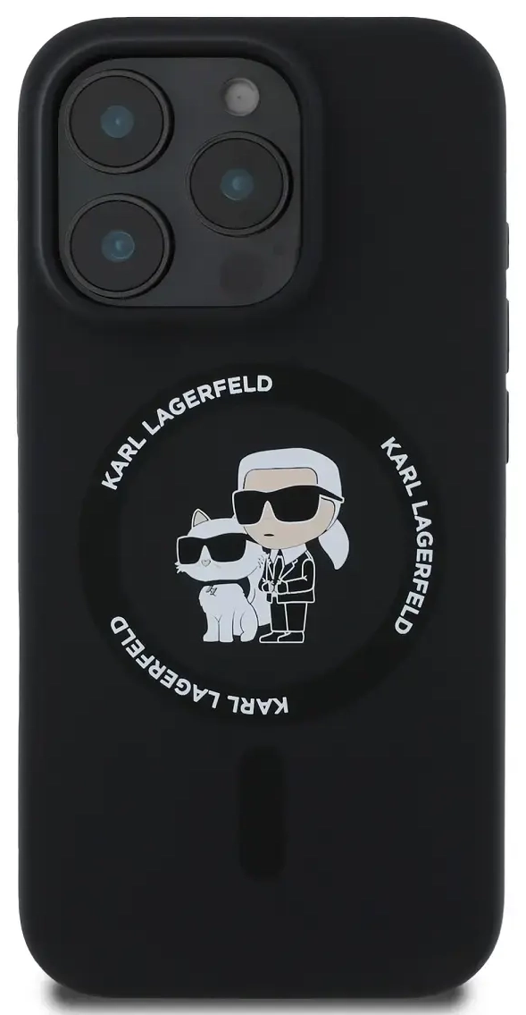 Karl Lagerfeld Liquid Silicone Karl and Choupette MagSafe Case for iPhone 16 Pro Black