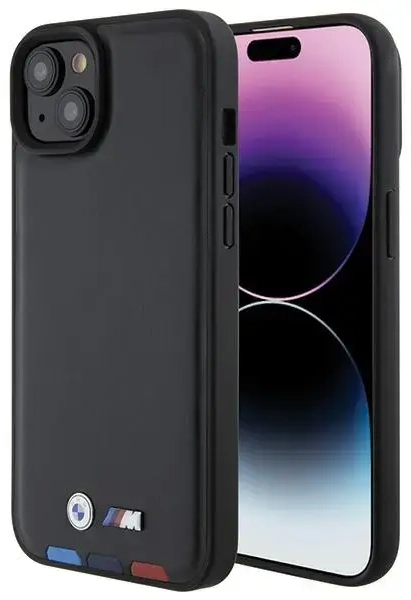 BMW BMHCP15M22PTDK iPhone 15 Plus 6.7" czarny|black Leather Stamp Tricolor