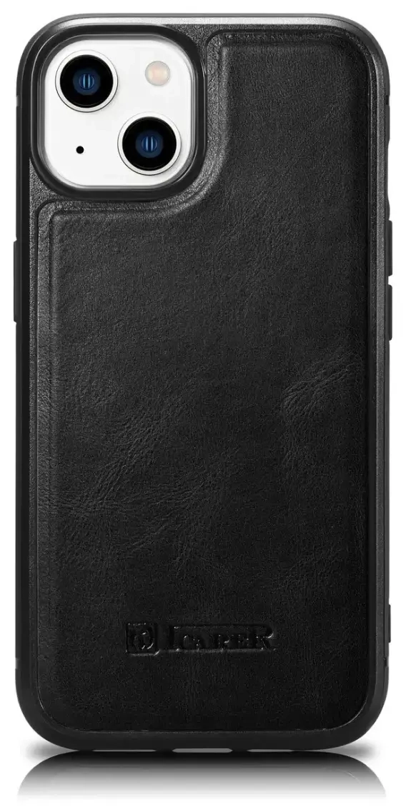 iCarer Leather Oil Wax case covered with natural leather for iPhone 14 Plus black (WMI14220719-BK)